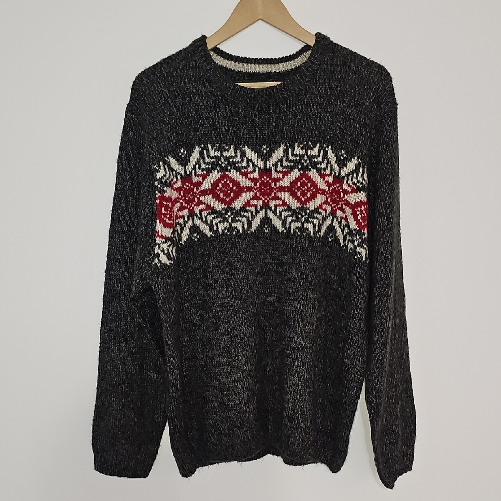 David Taylor Collection Sweater Mens XL Nordic Fair Isle Oversized Warm Red Gray